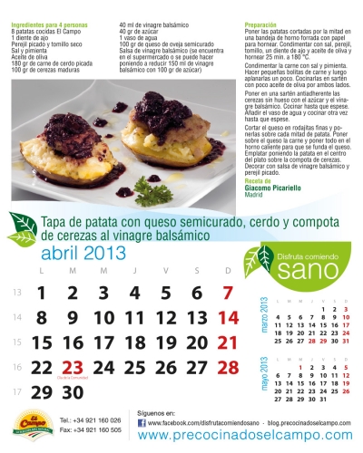 Abril 2013: Tapa de patata con queso y compota de cerezas