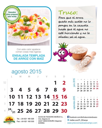 Agosto. Ensalada templada de arroz con maíz