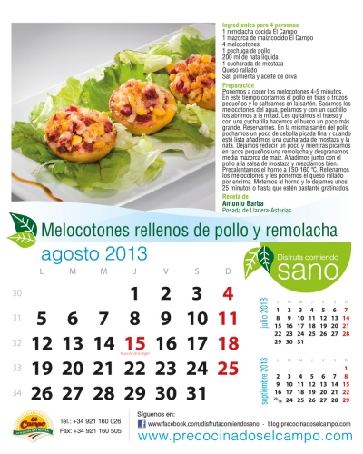 Agosto. Melocotones rellenos de pollo y remolacha