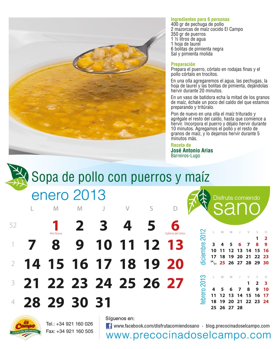 Enero 2013. Sopa de pollo con puerros y maíz