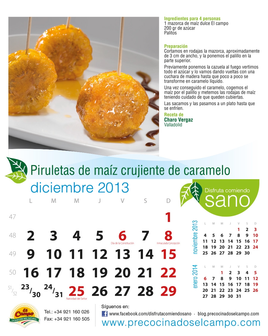 Diciembre. Piruletas de maíz crujiente de caramelo